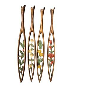 Set of 4 Vintage Sexton MCM Metal 4 Seasons Floral Wall Hanging Decor 27" Long